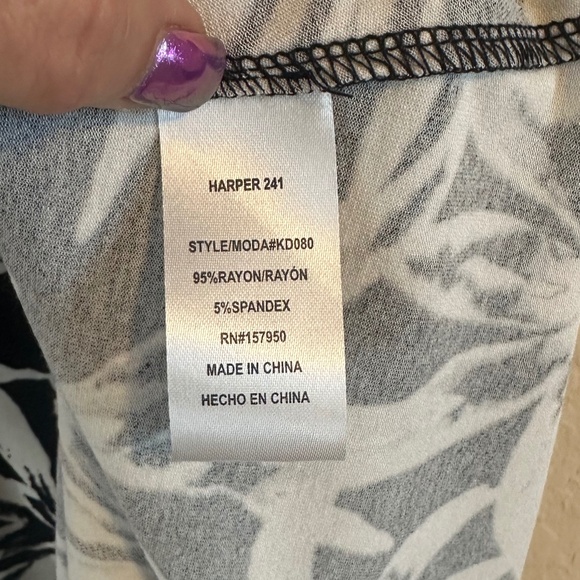 Harper 241Sleeveless Black and White Tropical Leaf Dress, Size M, NWT - Picture 7 of 9